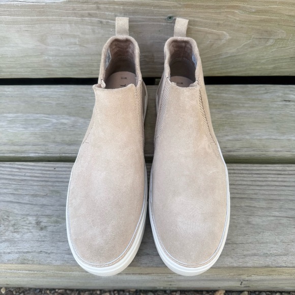 TOMS Suede Ankle Bootie Bryce Sneaker Flats Sand Slip On Rubber Outsole Natural - Picture 2 of 16